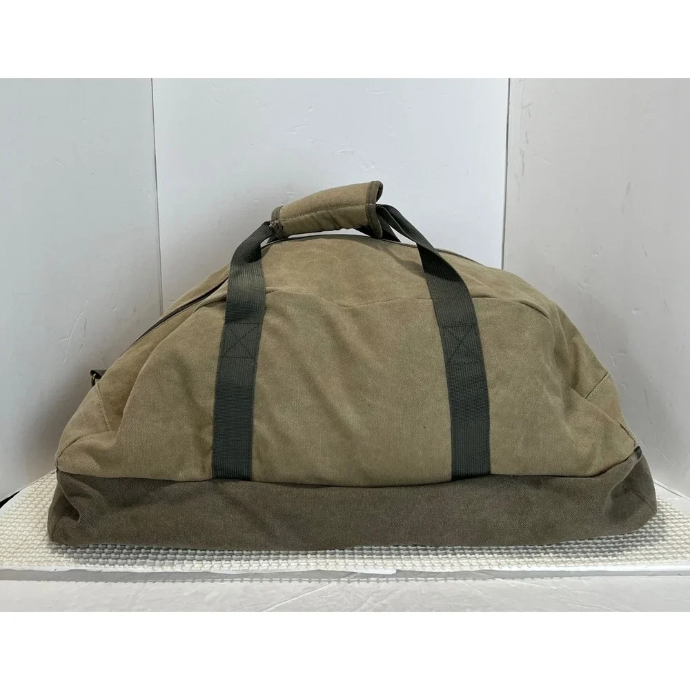 Ducks Unlimited Canvas Duffel Bag Two Tier Travel Weekender Olive Tan